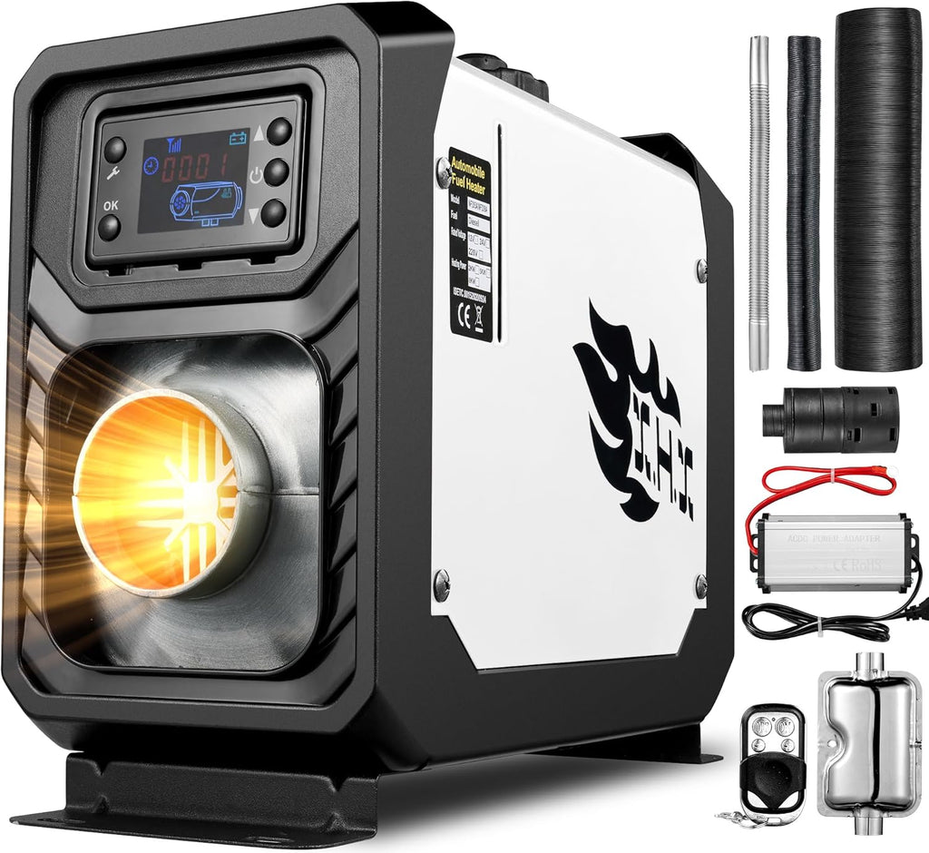 8KW Diesel Heater, 110V/24/12V All-in-One Diesel Air Heater, Portable Diesel Heater with LCD Monitor & Remote Control, Fast Heating Low Noise Diesel Parking Heater for Tent, Car, RV, Camper