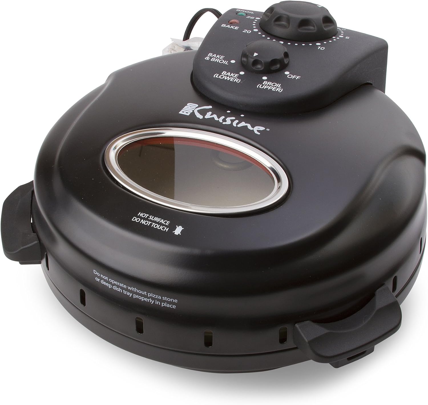 Euro Cuisine PM600 Crispy Crust 12" Rotating Pizza Maker with Stone & Baking Pan, Electric Pizza Oven Countertop - Versatile Indoor Pizza Maker Machine for Home, Ideal for Fresh & Frozen Pizza