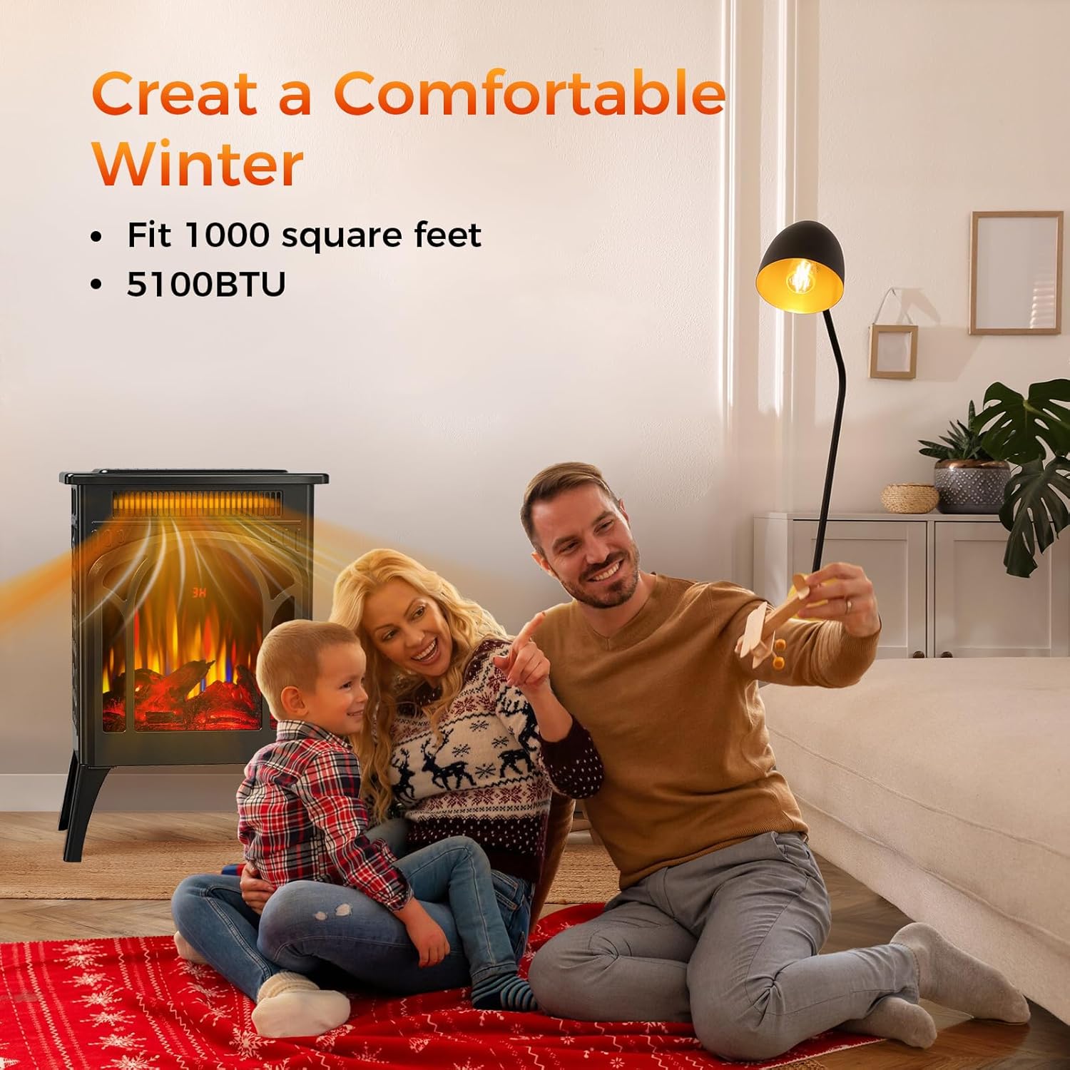COWSAR Electric Fireplace Infrared Heater with 3D Flame, Remote Control, 5100 BTU P23804