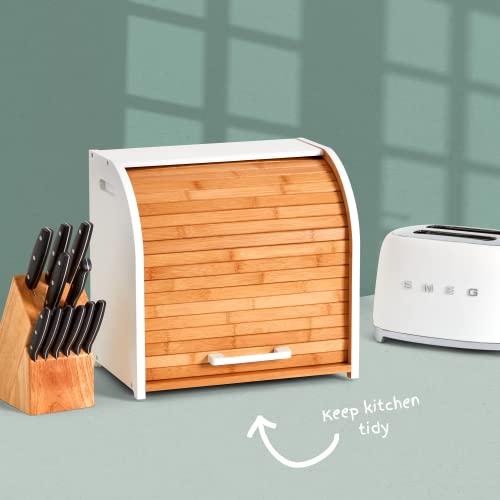 HOMEFULLY Bamboo Double Layer Roll Top Bread Box for Kitchen Countertop U1809