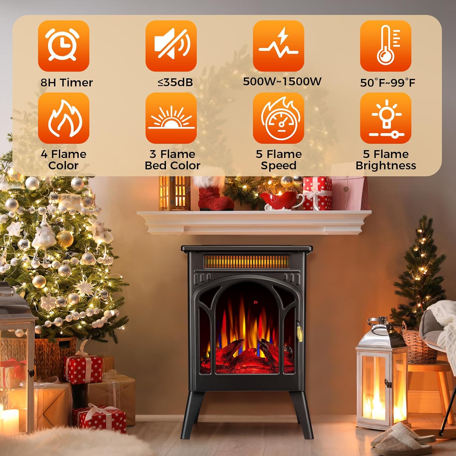 COWSAR Electric Fireplace Infrared Heater with 3D Flame, Remote Control, 5100 BTU P23804