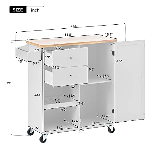 Kitchen Island Cart on Wheels with Storage, Rubberwood Top, 2 Drawers U912598