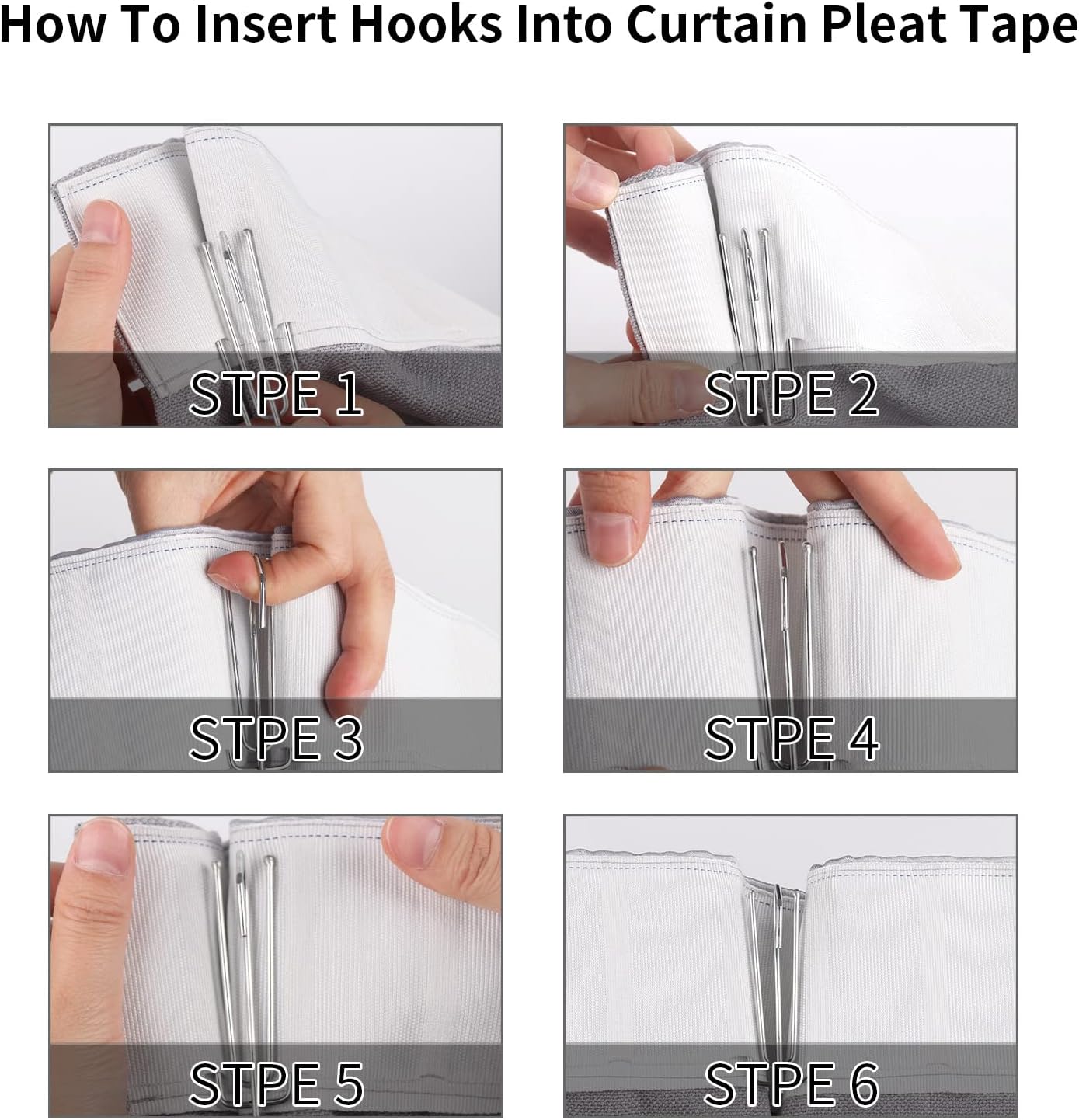 Curtain Pleat Tape 10 Yards with 30 Stainless Steel Hooks, White Q374659