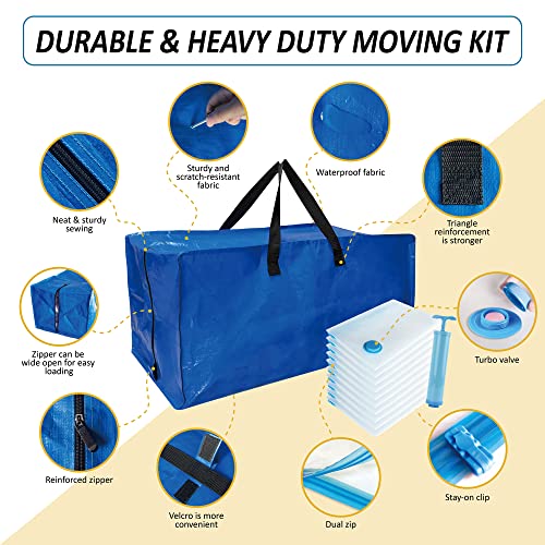 6 Pack Heavy Duty Extra Large Moving Bags with Backpack Straps & Vacuum Storage Bags W441