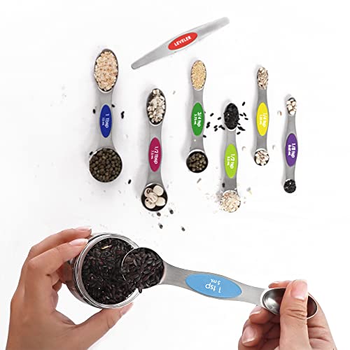 Magnetic Measuring Spoons Set Stainless Steel with Leveler for Baking S927