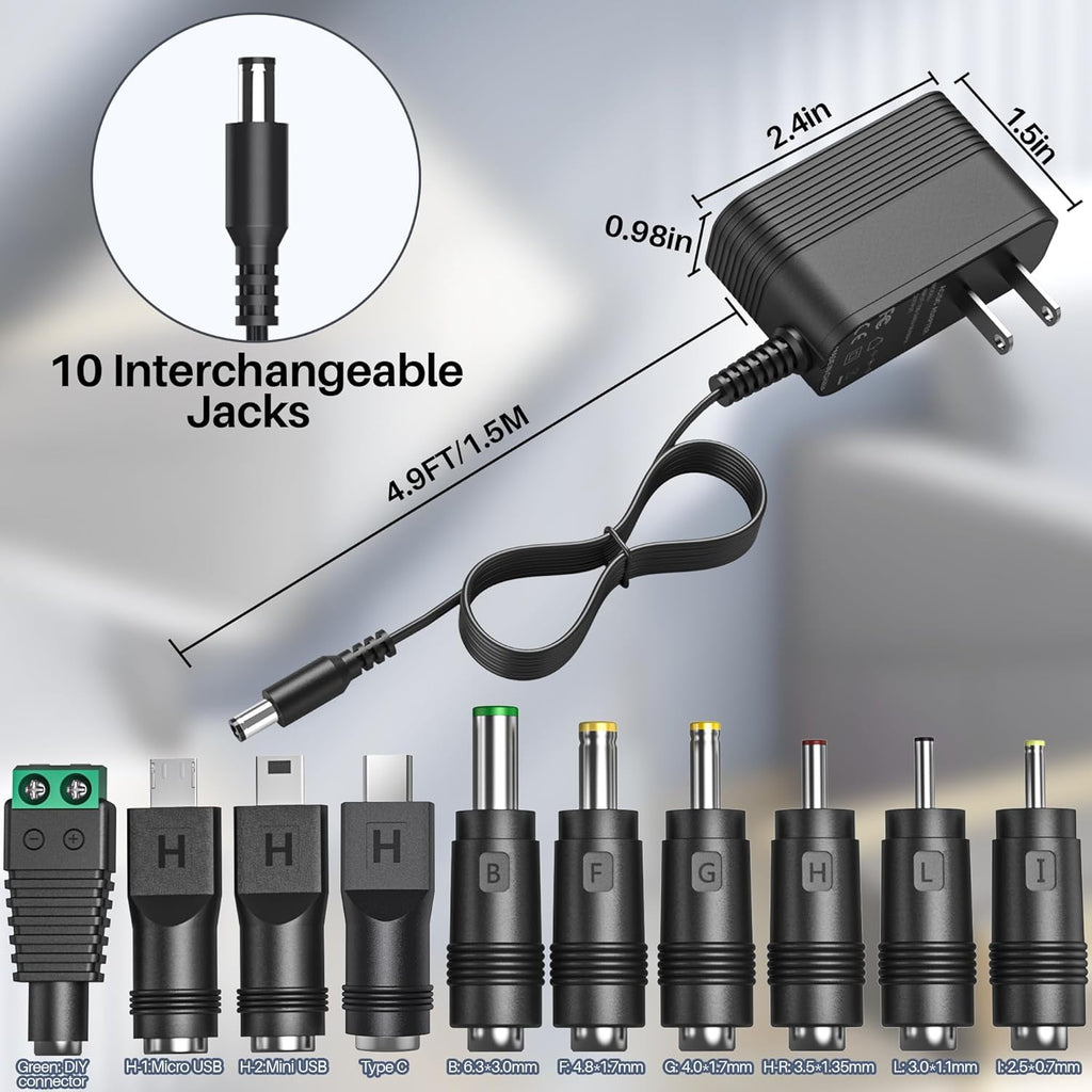 5V 1A Universal AC Adapter Power Supply with 10 Interchangeable Jacks U151