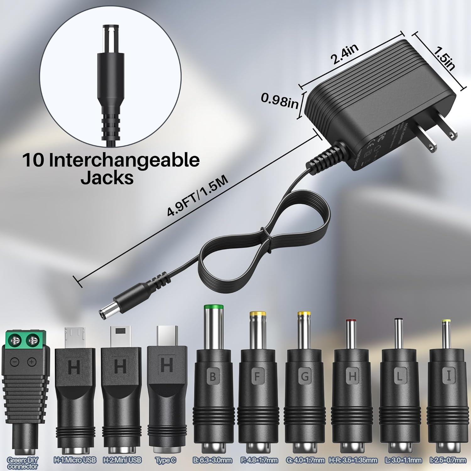 5V 1A Universal AC Adapter Power Supply with 10 Interchangeable Jacks U151
