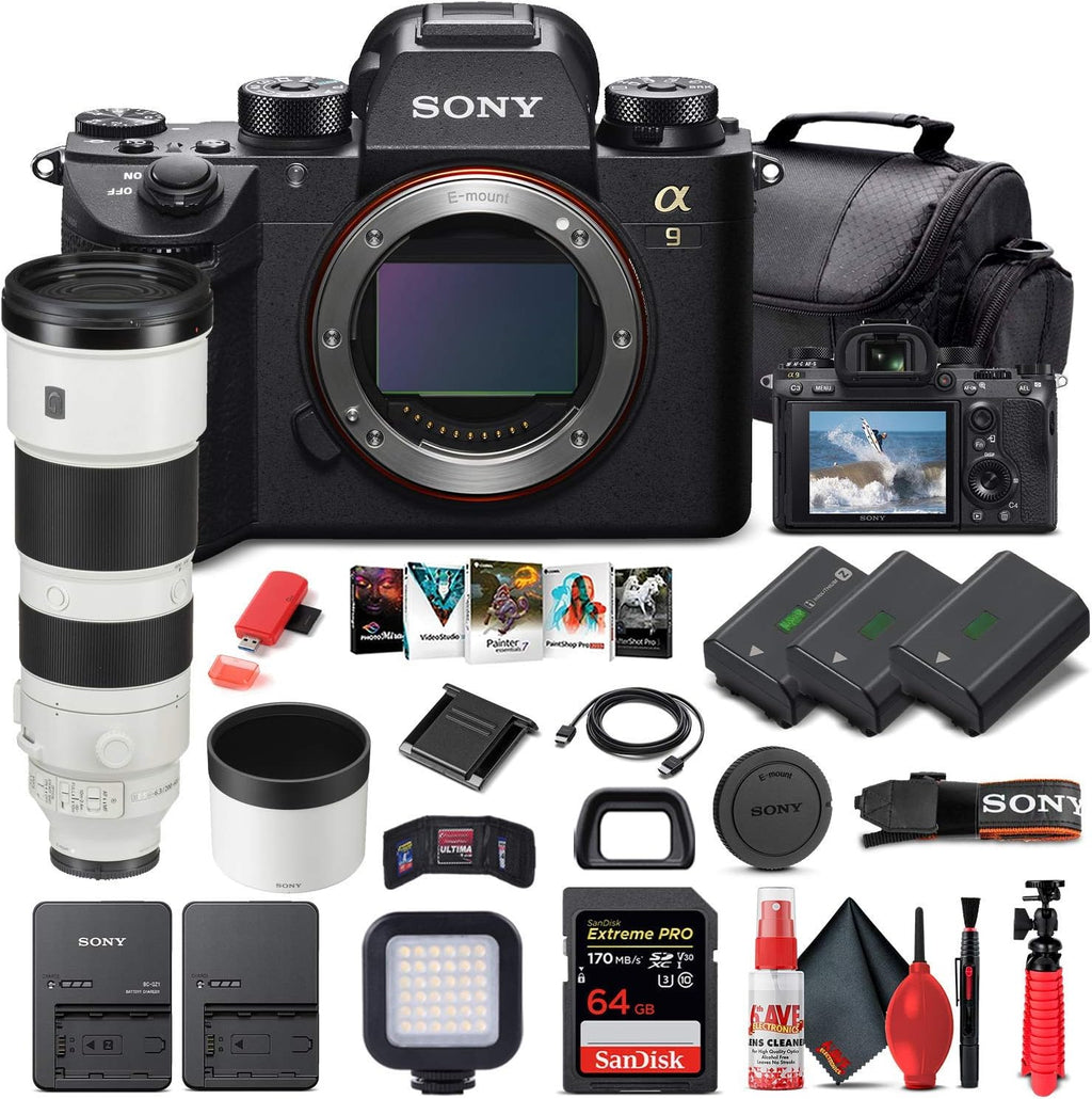 Sony Alpha a9 II Mirrorless Digital Camera (Body Only) (ILCE9M2/B) + Sony FE 200-600mm Lens + 64GB Memory Card + 2 x NP-FZ-100 Battery + Corel Photo Software + Case + External Charger + More (Renewed)