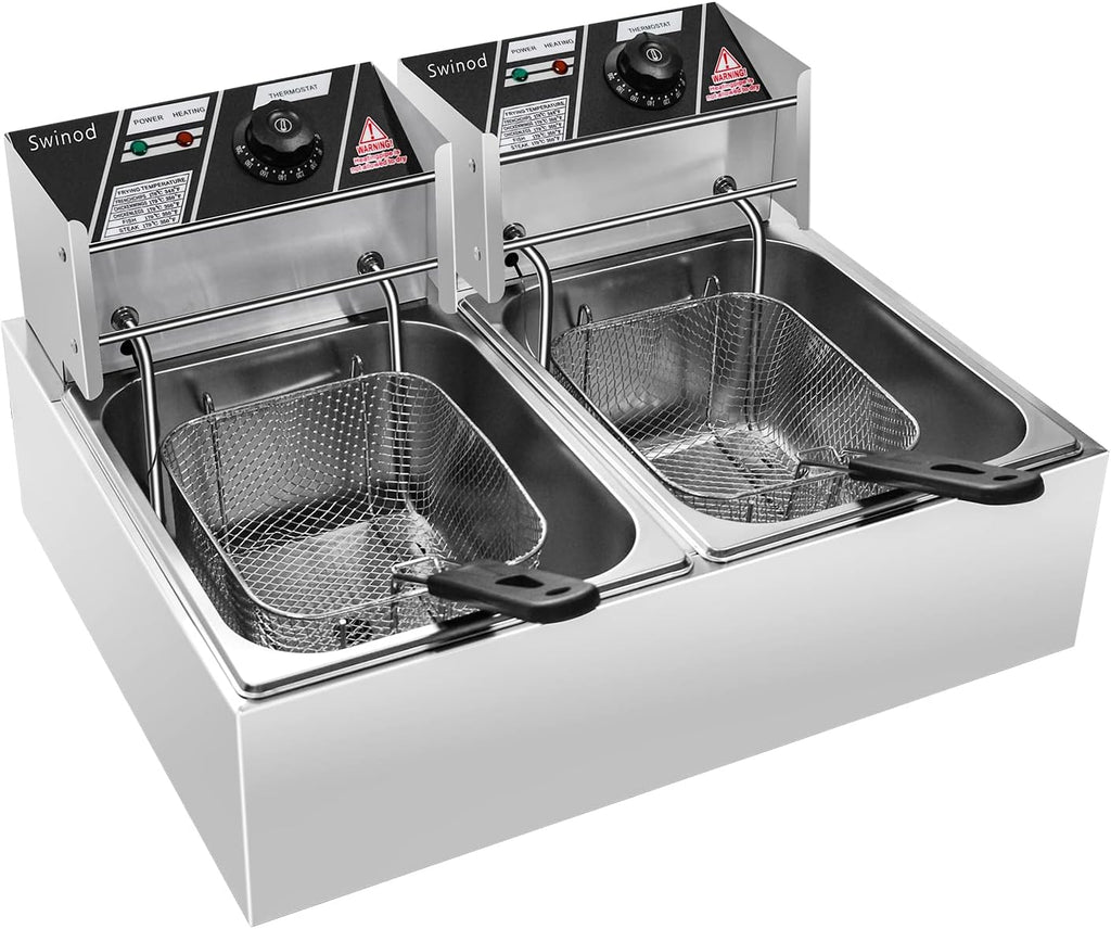 Commercial Deep Fryer with Basket, 12 Liter Adjustable Temperature Fryer 3400W