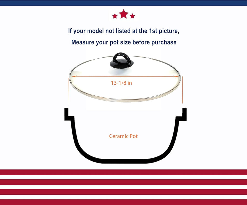 Oval glass lid for 8qt slow cooker, Compatible with Crock Pot, Black Decker, Hamilton Beach K855159