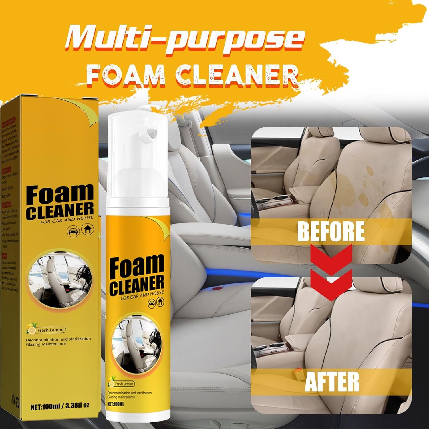 CROOT Multipurpose Foam Cleaner for Car, Kitchen & Bathroom, Lemon Flavor (100ml x 2) Q177697