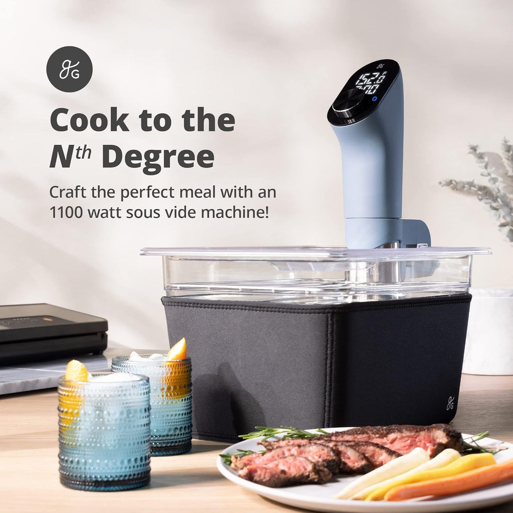 Greater Goods Holiday Sous Vide Bundle with Cooker, Container, and Silicone Weights I566