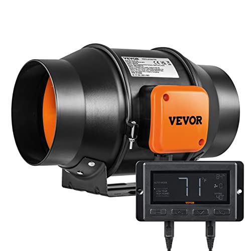 VEVOR Inline Duct Fan with Temperature Humidity Controller, Quiet EC-Motor Ventilation Exhaust Fan for Cooling Booster, Grow Tents, Hydroponics