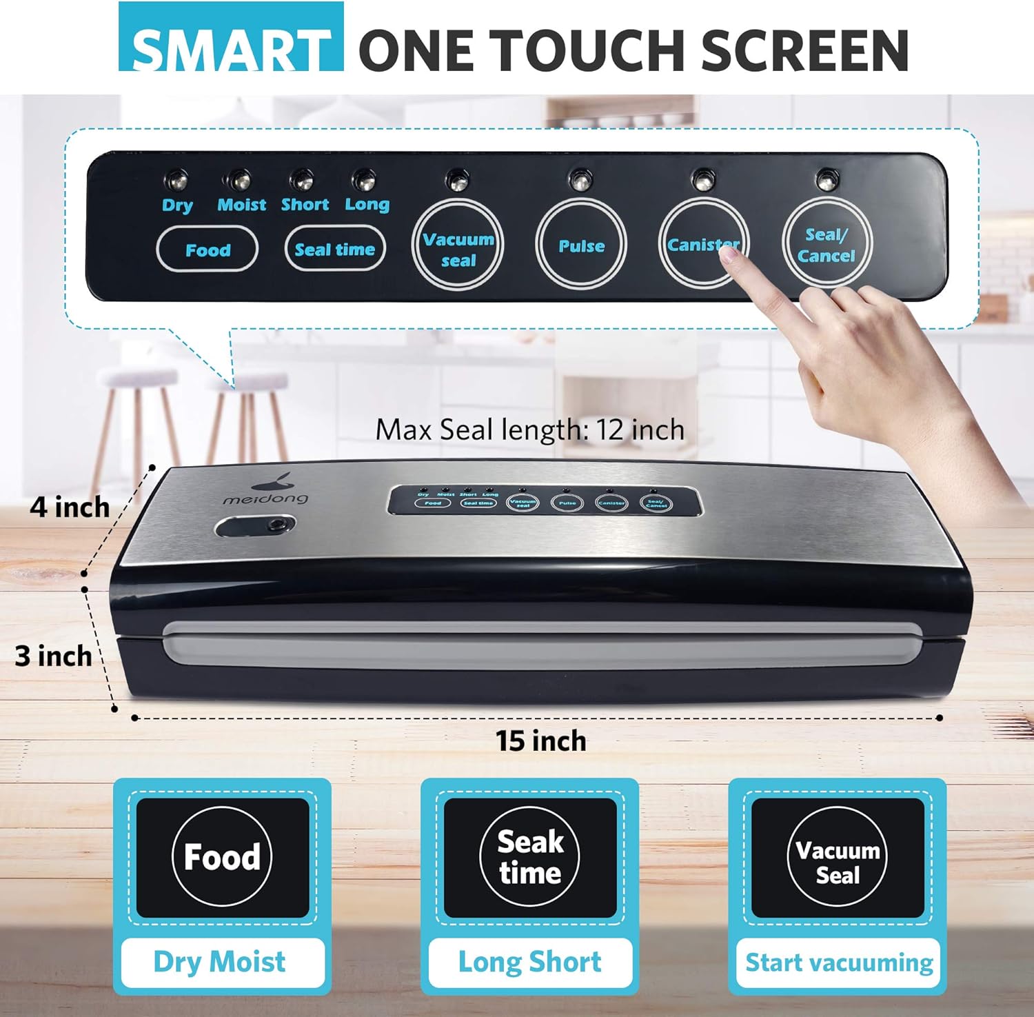 meidong Vacuum Sealer Machine with Starter Kit, Dry & Moist Food Modes H80053