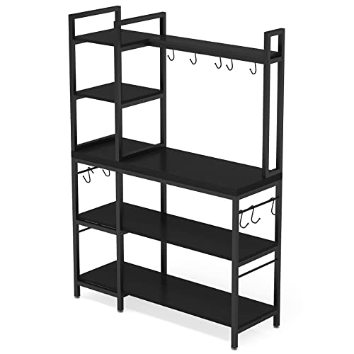 Tribesigns Bakers Rack with Storage Hutch, 43 inch Microwave Oven Stand, 5-Tier Kitchen Shelf with 10 Hooks W16975