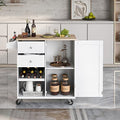 Kitchen Island Cart on Wheels with Storage, Rolling Cart Cabinet with 2 Drawers 2 Open Shelves 1 Adjustable Tray, Rubberwood Top Small Microwave Removable Trolley with Spice Rack and Towel Rack
