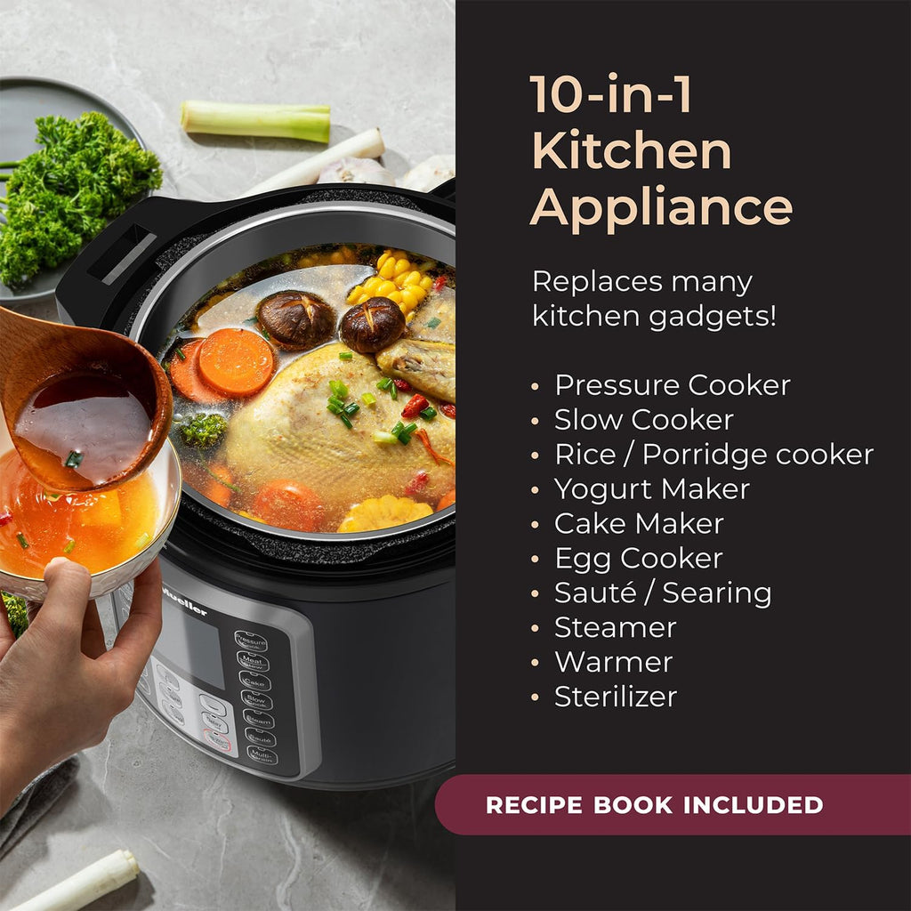 Mueller 6 Quart Pressure Cooker 10 in 1 with Tempered Glass Lid T43047