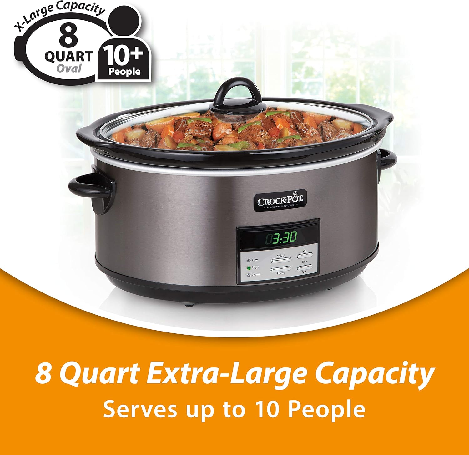 Crock-Pot 8-Quart Programmable Slow Cooker, Black Stainless Steel W525907