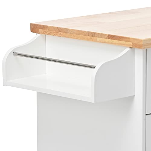 Kitchen Island Cart on Wheels with Storage, Rubberwood Top, 2 Drawers U912598