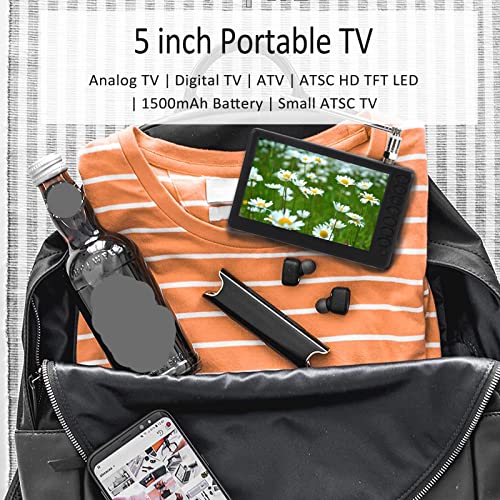 Yoidesu 5 inch Portable TV, ATSC HD TFT LED Pocket Digital Television with Remote Control H41862