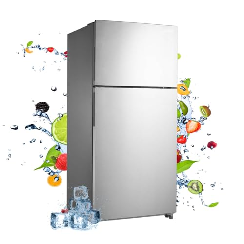 Smad Top Freezer Refrigerator with Reviseble Door Adjustable Temperature Upright Freezer for Home Garage Dorm Kitchen Stainless Steel