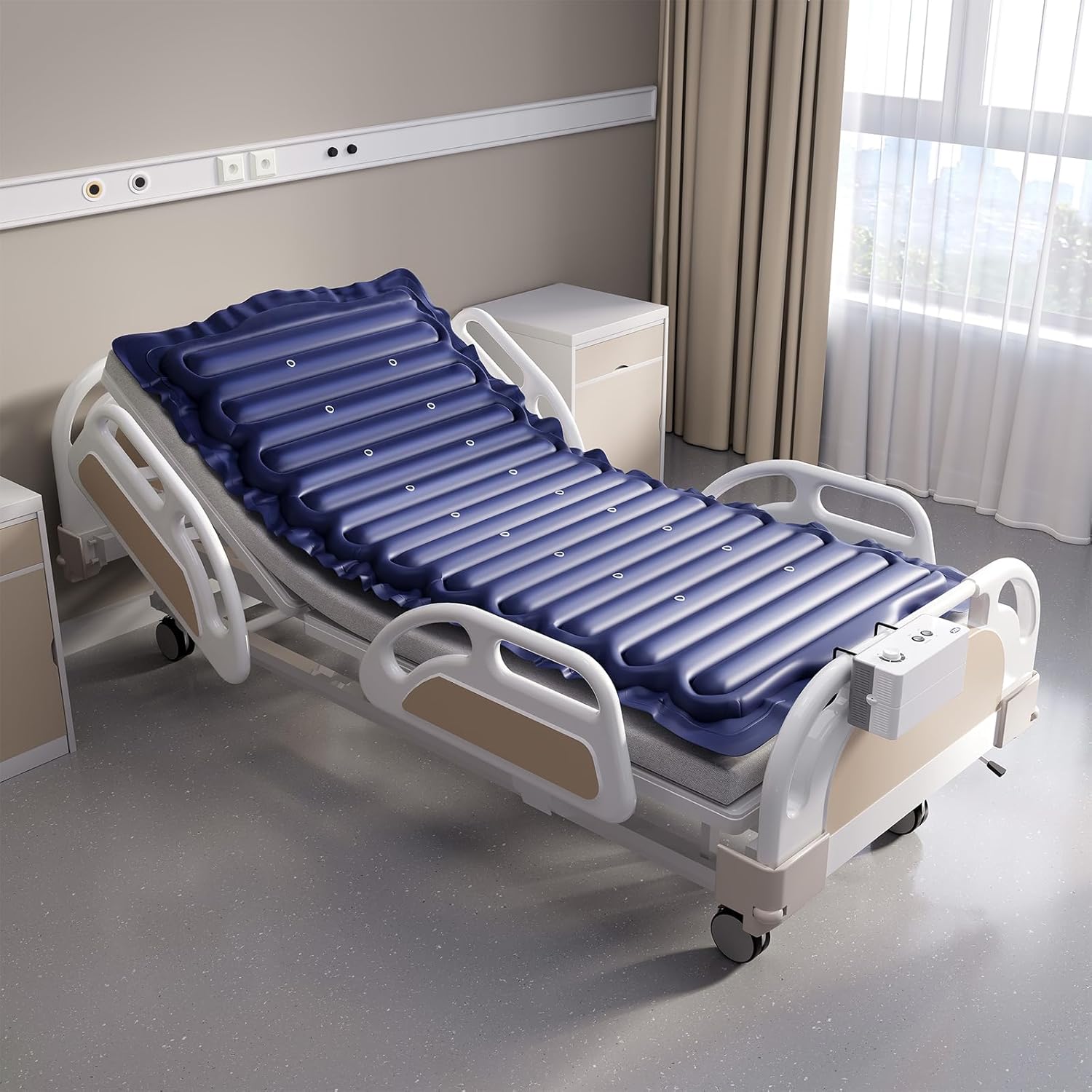 Alternating Air Pressure Mattress Pad, Bed Sore Prevention Solution Mattress Topper with 6-Setting Adjustable Pump, Waterproof Pressure Relief Ulcer Cushion Pad for Hospital Beds and Home Use