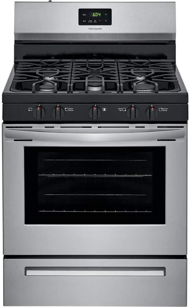 Frigidaire FCRG3052AS 30" Freestanding Gas Range with 5 Sealed Burners 5 cu. ft. Oven Capacity Edge-to-Edge Continuous Grates Store-More Storage Drawer in Stainless Steel