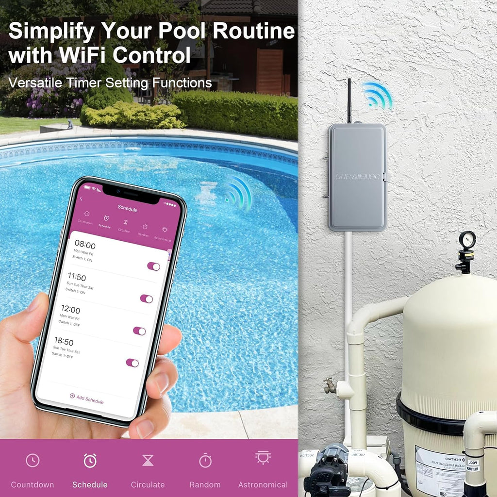Suraielec WiFi Smart Pool Pump Timer, 40 AMP Outdoor Metal Casing D90564