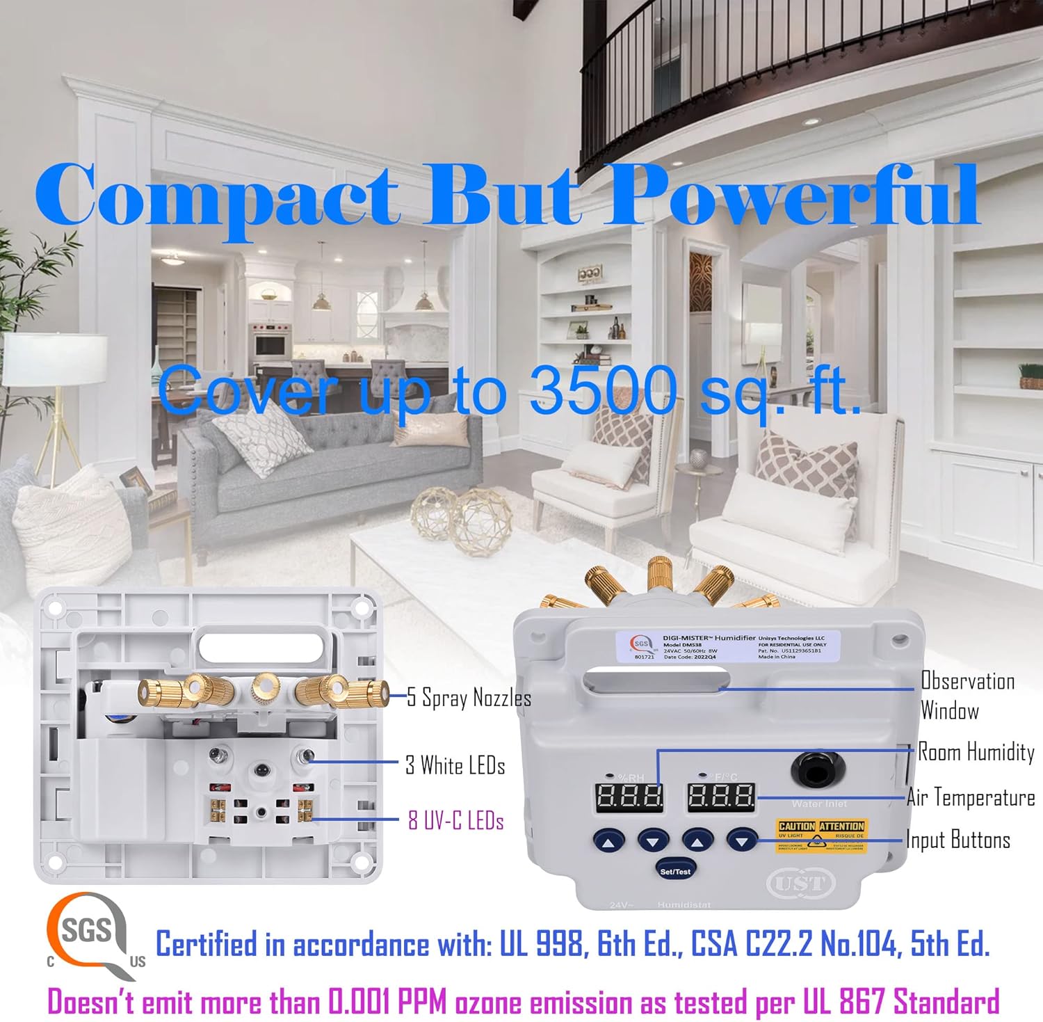 Evaporative Duct Mount Whole House Furnace Humidifier with UV-C LEDs P361164