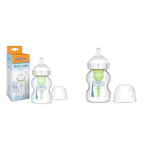 Dr. Brown’s Natural Flow® Anti-Colic Options+™ Wide-Neck Baby Bottle, with Level 1 Slow Flow Nipple, 1 Pack, 0m+