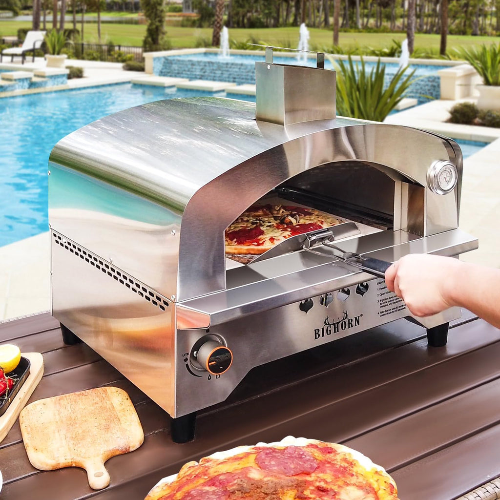 BIG HORN OUTDOORS Gas Pizza Oven, Portable Propane Pizza Oven with 13 inch Pizza Stone Z288240