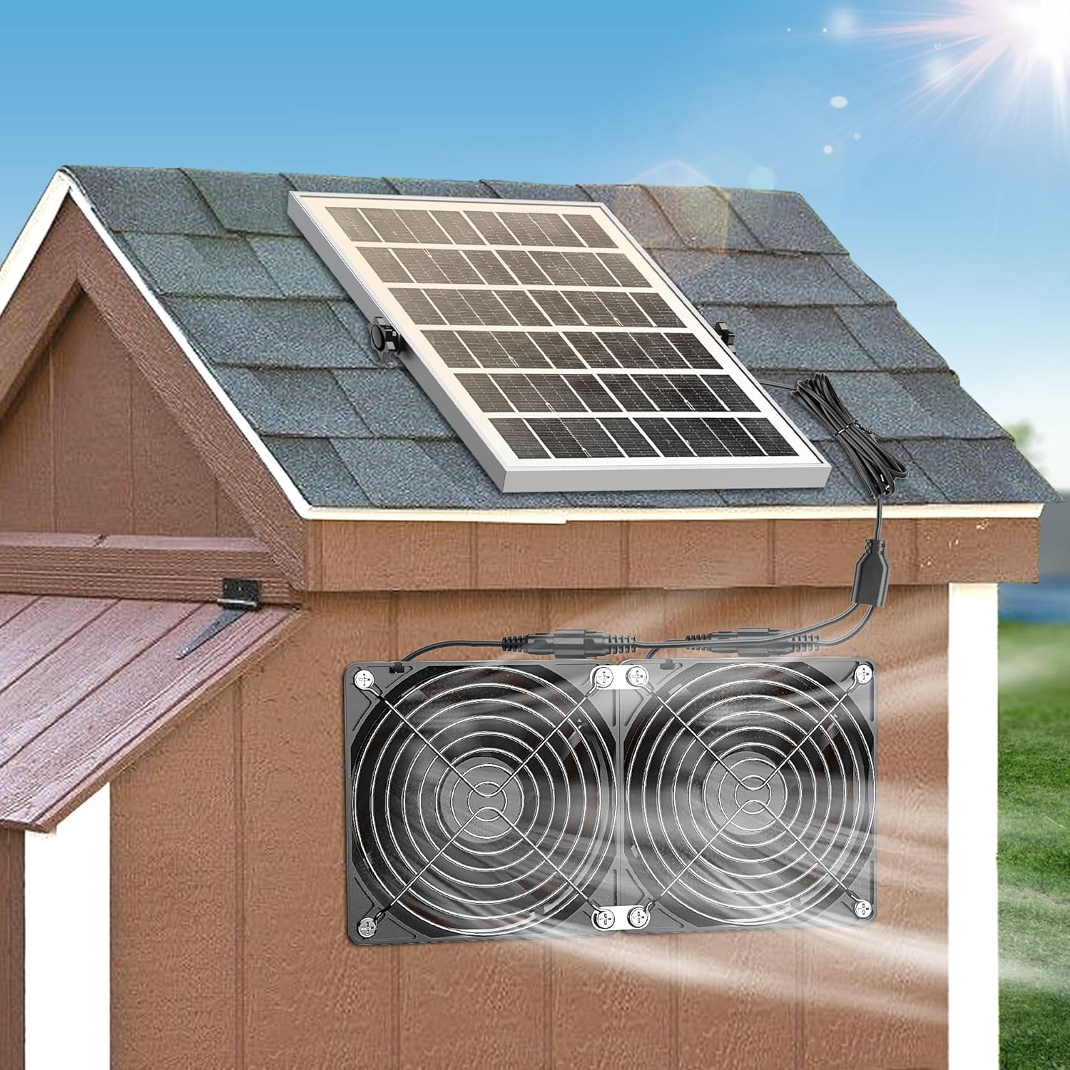 Solar Fan with Battery 20W for Greenhouse Chicken Coop Ventilation R242