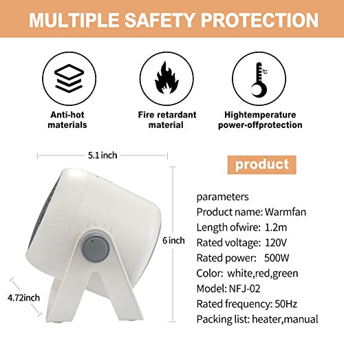 Portable Space Heater 500W for Indoor Desk Room Tent RV Use H2106
