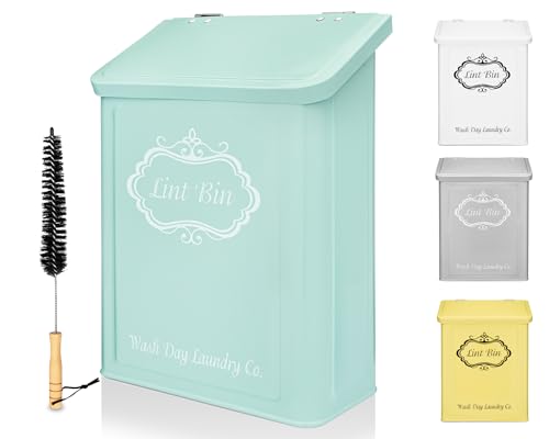 Magnetic Lint Bin for Laundry Room with Lint Brush | Wall Mount Laundry Lint Bin | Metal Farmhouse Lint Trash Can for Laundry Room | Lint Box for Laundry Room | Lint Holder Bin for Laundry Room