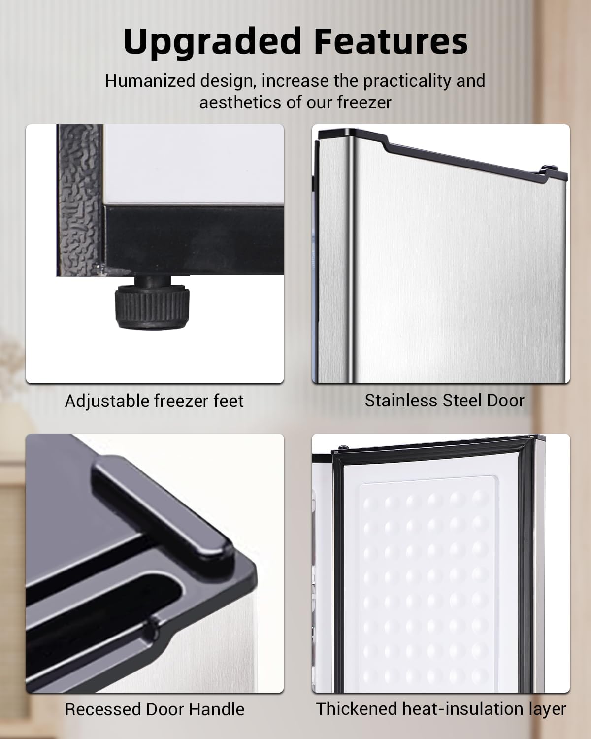 Compact Upright Freezer 3.2 Cu Ft with Adjustable Thermostat, Silver S79588
