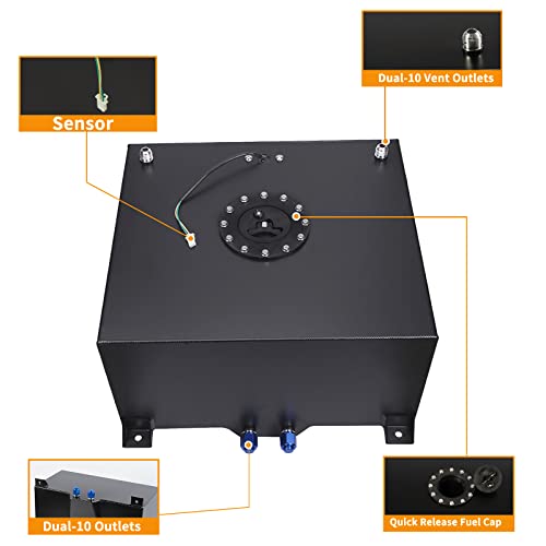 GSTP Universal Fuel Cell Tank with Cap and Level Sender Polished Aluminum Black D4394