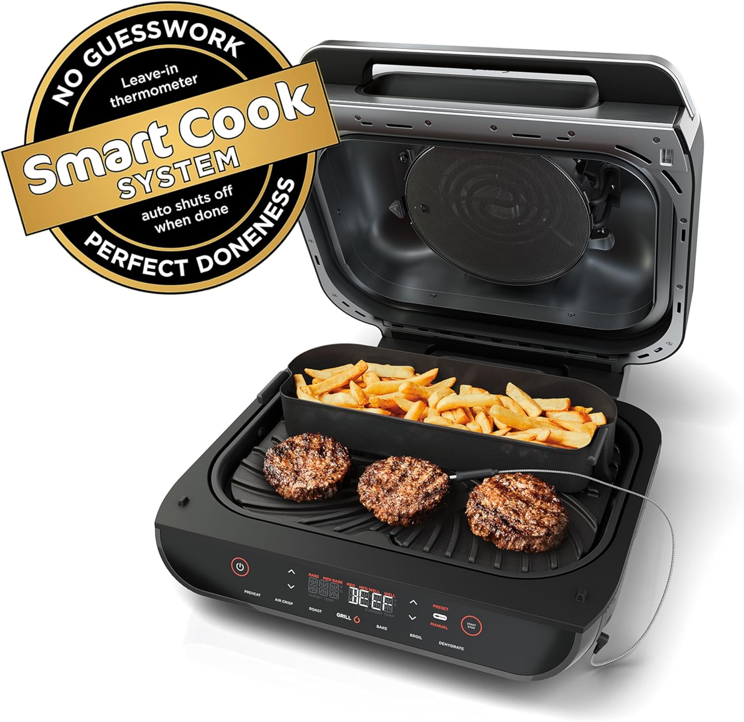 Ninja FG551 Foodi Smart XL 6-in-1 Indoor Grill with Air Fry, Black/Silver D573