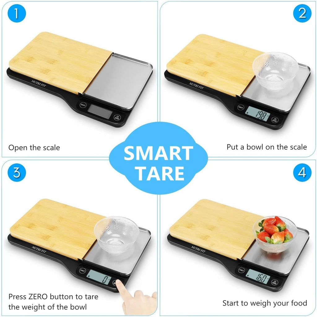 NUTRI FIT Food Scale - 3 in 1 Digital Kitchen Scale with Removable Cutting Board & Tray, LCD Display, 11lb 5kg B265