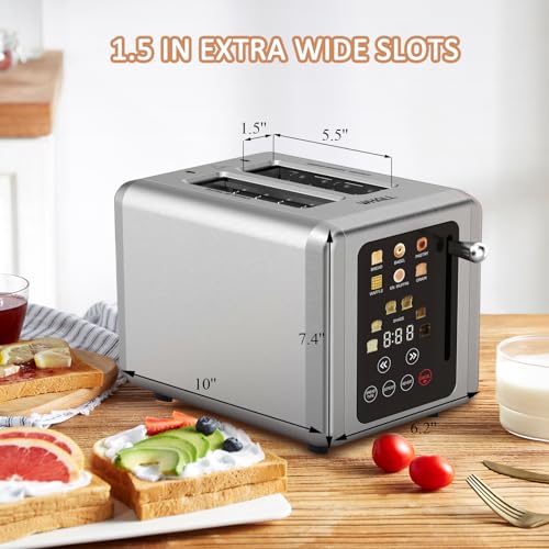 WHALL Touch Screen Toaster 2 Slice, Stainless Steel, Digital Timer J718799