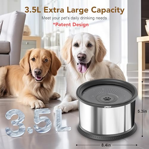 UPSKY 6.5L Stainless Steel No Spill Dog Water Bowl with Anti-Slip Mat I6262
