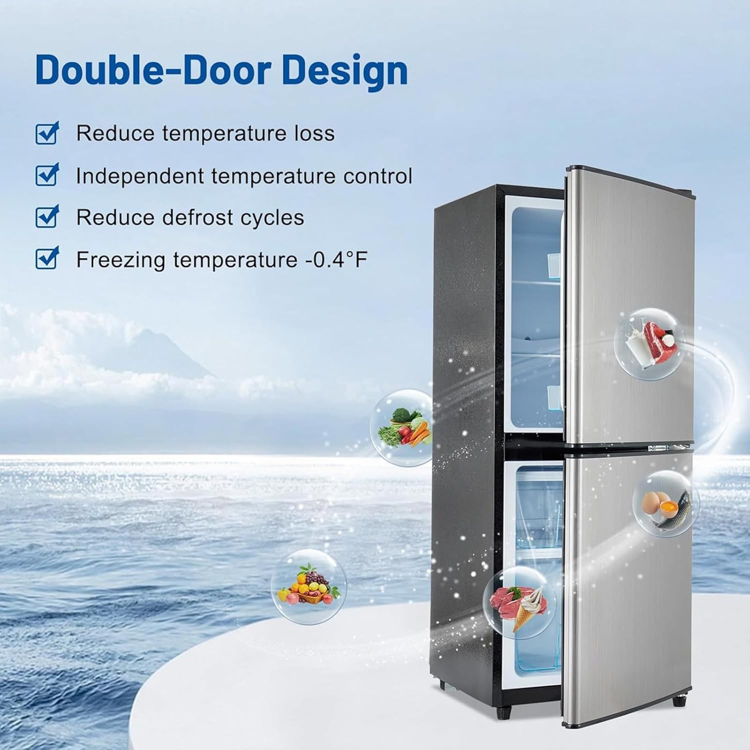 Compact Mini Fridge with Freezer 4.0 Cu.Ft Dual Zone for Bedroom and Office L6196