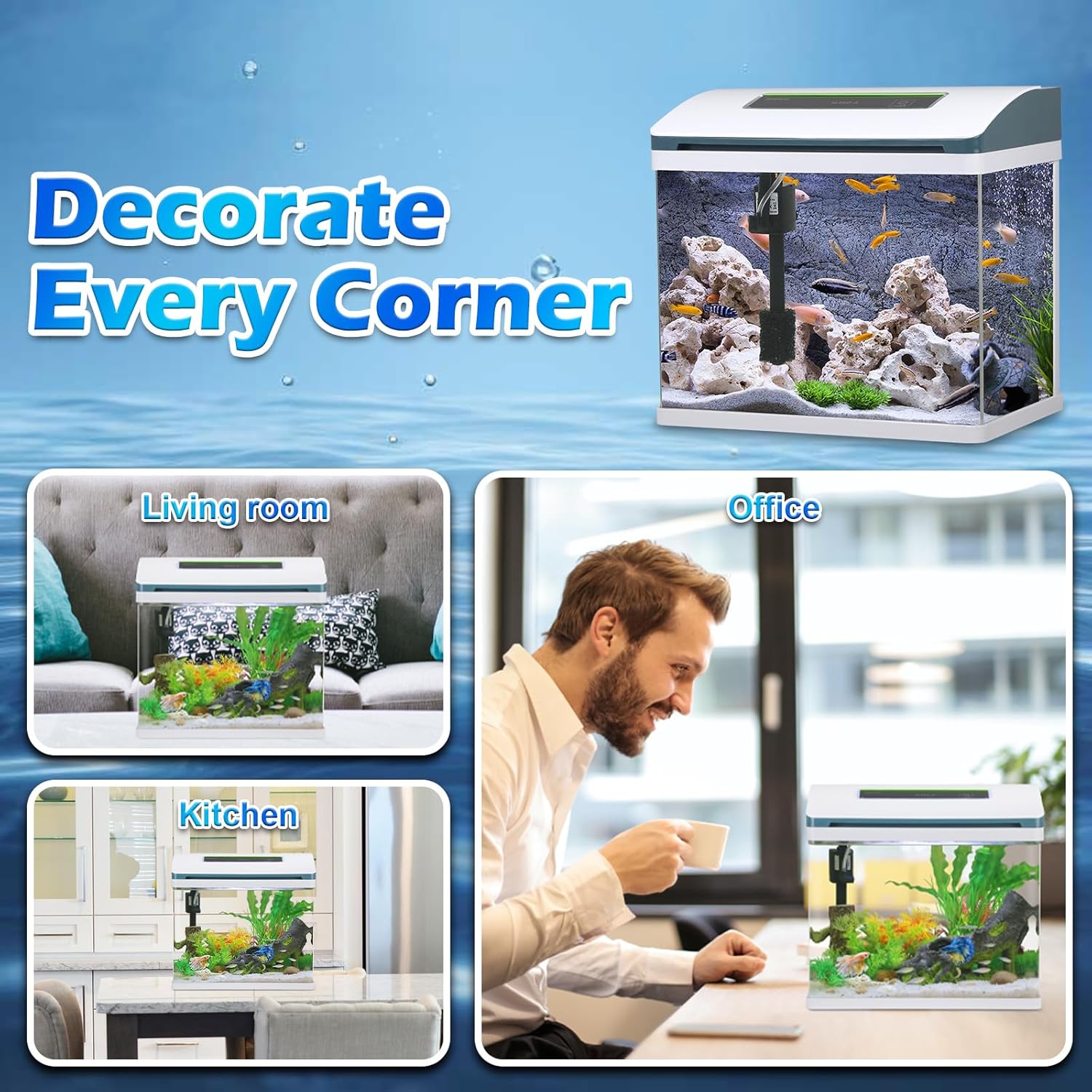Betta Fish Tank 5 Gallon Self Cleaning Glass Aquarium Kit with LED Light & Filter Z882