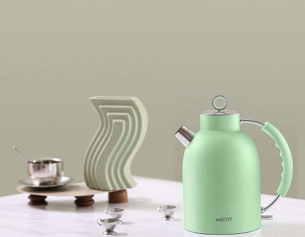 Electric Kettle ASCOT, Stainless Steel 1.5L Retro Tea Kettle, Auto Shut-Off, Matte Green W895250
