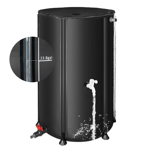 Rain Barrels to Collect Rainwater from Gutter - Portable Water Storage Tank Water Barrel Rainwater Collection System Rain Catcher Include Filter Two Spigots and Overflow Kit
