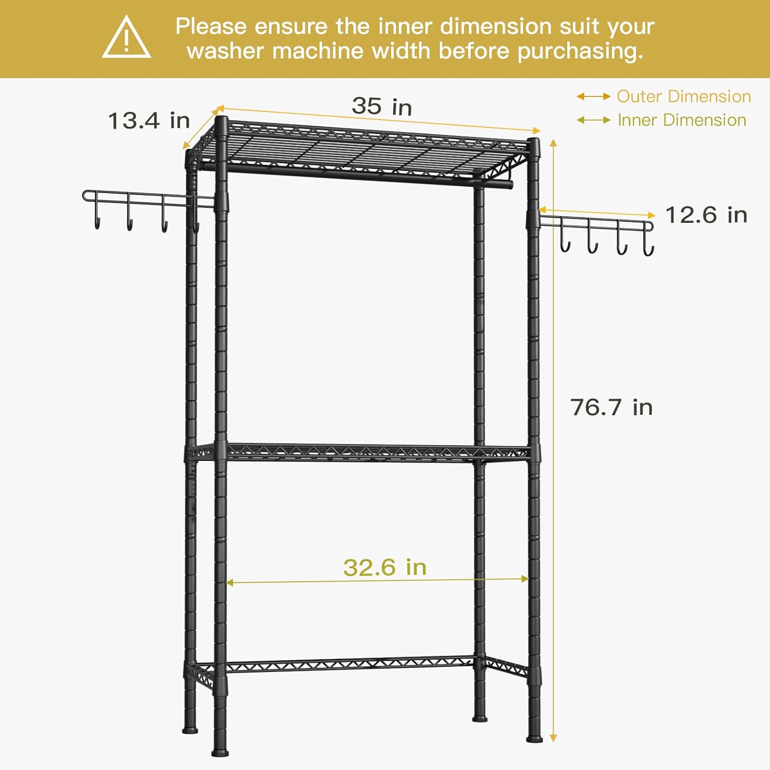 Ulif U3 Over Washer and Dryer Shelves, Heavy Duty Metal Freestanding Storage, Black A609