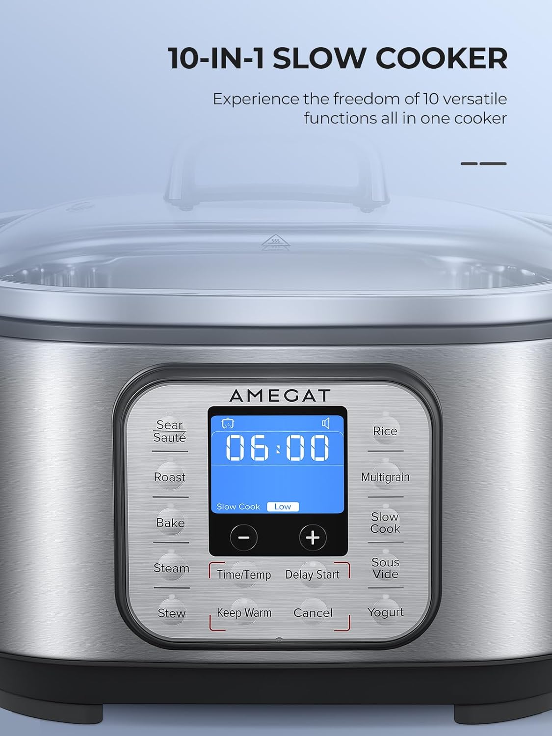 10-in-1 Programmable Slow Cooker 6 Quart Stainless Steel N7841