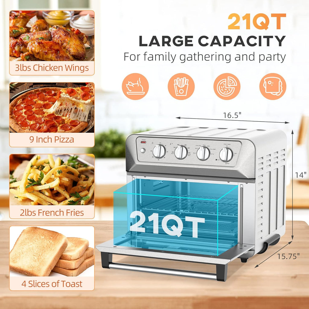HOMCOM Air Fryer Toaster Oven 21QT 7-in-1 Convection Countertop, Stainless Steel N244857