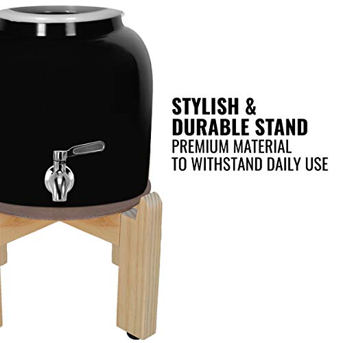 Geo Sports Porcelain Ceramic Crock Water Dispenser with Wood Stand and Stainless Steel Faucet L1900