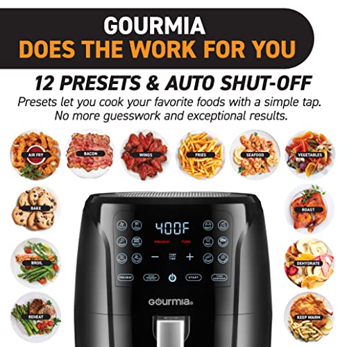Gourmia FRY FORCE 360 Air Fryer Oven, 12 Presets, XL Basket, 1500W, Black Stainless Steel J899