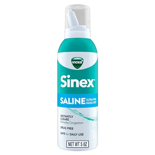 Vicks Sinex Saline Nasal Spray, Drug Free Ultra Fine Mist, Clear Everyday Sinus Congestion Fast, Clear Mucus from a Cold or Allergy, Daily Use 5.0 fl oz